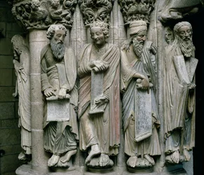 Detail van de Portico de la Gloria met de profeten van het Oude Testament