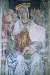 Italië, Piëmont, Serralunga di Crea, Sacro Monte di Crea, Basiliek van Santa Maria Assunta, kapel, fresco