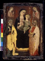 De Madonna en Kind omringd door Sint-Pieter en Sint-Paulus