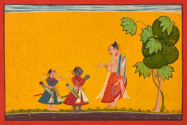 Rama en Lakshman met de wijze Vishvamitra, uit een Ramayana, ca. 1680-1690