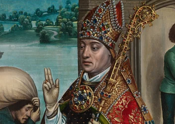 Het wonder van het graan, uit het altaarstuk van St. Nicolaas, ca. 1486-93 (detail)