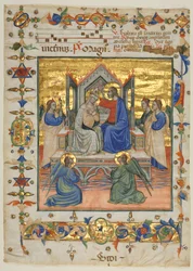Blad uit een antifonarium: Kroning van de Maagd, jaren 1400.
