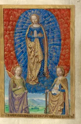 De Maagd in een Wolk van Engelen, met de heiligen Barbara en Catharina