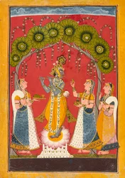 Krishna fluitend, folio uit een Dasavatar-serie, ca. 1730