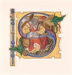 Initiaal S met Koning David als Schrijver