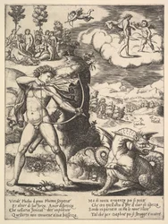 Apollo staand links schiet een python met een pijl, boven links zijn de muze..., 1530-60