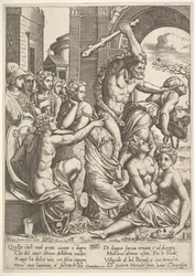 Afgunst of Hebzucht aan de rechterkant wordt uit de tempel van de Muzen verdreven door Hercules die ..., 1530-60
