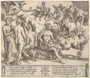 Jupiter valt uit een door paarden getrokken wagen, Ganymedes in de vorm van een adelaar