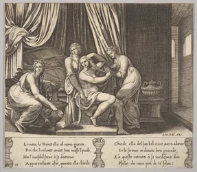 Plaat 10: nimfen helpen Psyche haar haar te kammen, uit 