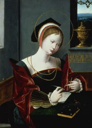 Portret van een dame die schrijft
