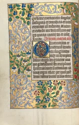 Getijdenboek Gebruik van Rouen: fol. 22v, Grote Initiaal O met Uitgebreide Rand, ca. 1470