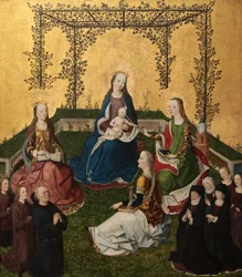 Madonna met Kind in rozenprieel (Maria mit dem Kind in der Rosenlaube), ca. 1470