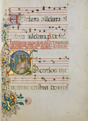Manuscriptblad met de Viering van een Mis in een Initiaal S