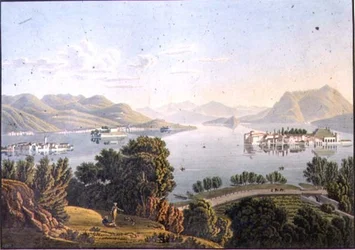 Uitzicht op het Meer van Maggiore en de Borromeïsche Eilanden (Vue du Lac Majeur et des Isles Boromees)