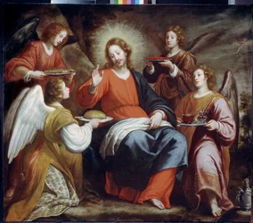 Engelen die Christus dienen in de wildernis