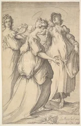 Drie gehulde vrouwelijke figuren, ca. 1610-50