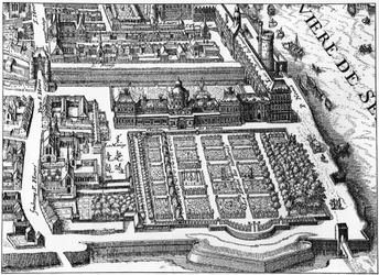 Parijs: het paleis en de tuin van de Tuilerieën in 1615, facsimile van het plan van Mathieu Merian