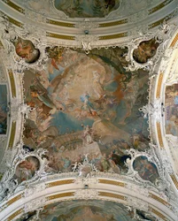 Plafondschildering in de kerk van Wilten, Innsbruck, Oostenrijk (fresco)