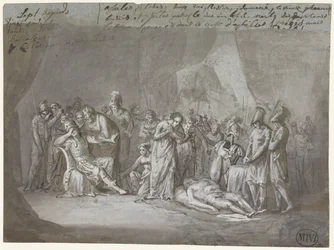 Het lijk van Patroclus in Achilles tent beweend