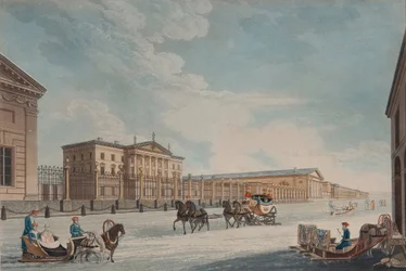 Uitzicht op de Imperial Bank en de winkels in Sint-Petersburg, 1815