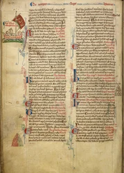 Royal 14 C. VII, f.116v Marginale tekening van Koning Hendrik III die het Engelse Kanaal oversteekt naar Bretagne, met een deel van de begeleidende tekst in het handschrift van de auteur, illustratie uit 