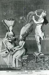Het belachelijke hoofddeksel, of de gevederde dame, 1776