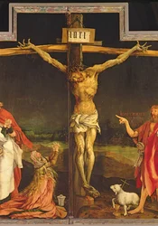 Christus aan het kruis, detail van het centrale paneel Kruisiging van het altaarstuk van Isenheim, ca. 1512-16 (olieverf op paneel) (detail van 3706)