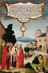 Het Koninkrijk der Hemelen is als een net, dat in de zee werd geworpen en vissen van elke soort verzamelde (Mattheüs 13) illustratie van Christus