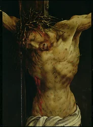 De kruisiging uit het Isenheimer altaarstuk, detail van Christus