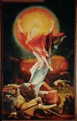 De opstanding - een paneel van het altaar van Isenheim (schilderij op lindehout)