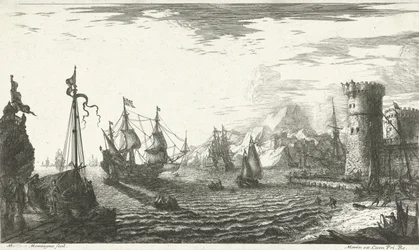 Zeehaven met schepen die binnen varen