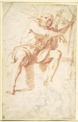 St. Johannes de Doper zittend, en een studie voor St. Johannes de Doper met twee apostelen