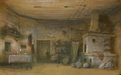 Toneelontwerp voor de opera Vakula de Smid door P. Tsjaikovski, 1876