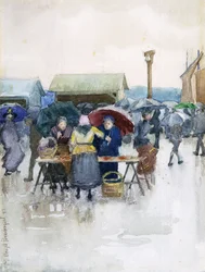 Regenachtige dag: de vismarkt, 1892