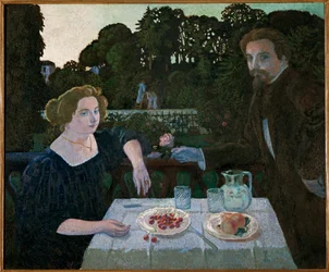 Maurice Denis en Marthe bij dageraad, zelfportret, Middag in de tuin (olieverf op doek)