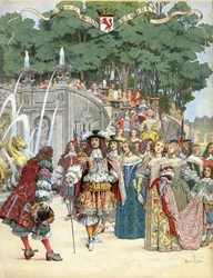 Nicolas Fouquet ontvangt de Engelse koning Lodewijk XIV in zijn kasteel van Vaux Le Vicomte, Frankrijk, 17 augustus
