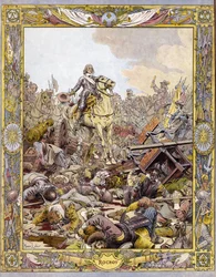 Prins Lodewijk II van Bourbon Condé, bekend als de Grote Condé, begroet het lijk van de Graaf van Fontaine bij de Slag bij Rocroi tegen de Spanjaarden, 19 mei.