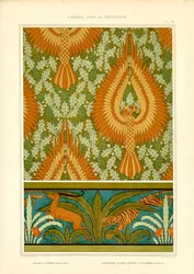 Arenden en exotische fauna in Art Nouveau (litho)