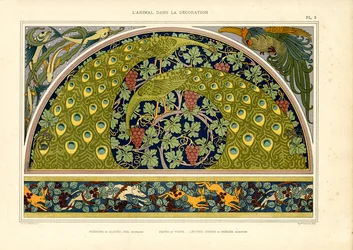 Pauw- en haasmotieven als decoratieve art-nouveaucompositie
