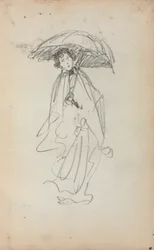 Italiaans schetsboek: Staande vrouw met parasol (pagina 259)