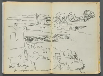 Schetsboek - The Granite Shore Hotel, Rockport, pagina 092  93: "The Bridge , Annisquam".