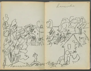Schetsboek - The Granite Shore Hotel, Rockport, pagina 144  145: "Lanesville".