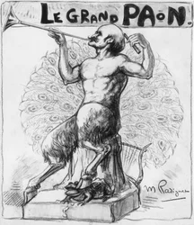 De grote pauw, karikatuur van Maurice Radiguet van Edmond Rostand (1868-1918), Frans schrijver