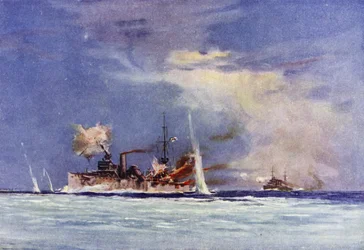 HMAS Sydney, onder bevel van Kapitein John Glossop, valt de Duitse kruiser Emden aan, Slag bij Cocos, 9 november 1914