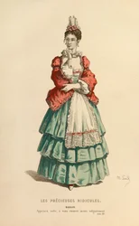 Kostuum voor de rol van Madelon, ca. 1868 (gravure)