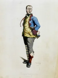 Stenterello tekent uit Masques et bouffons (Italiaanse komedie), tekst en tekeningen door Maurice Sand, prenten door A. Manceau, voorwoord door Georges Sand, Parijs, Michel Levy Freres