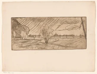 Landschap met bomen en kerk