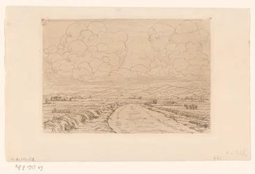 Landweg door Landschap met Heuvels aan de Horizon