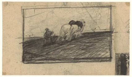 Schets van ploegende paarden