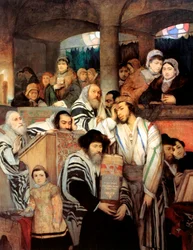 Joden die bidden in de synagoge op Jom Kipoer, 1878